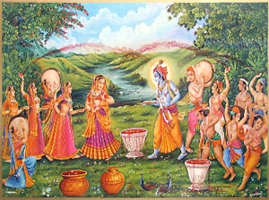 Holi played in Braj and brasana are a remembrance of Radha & Krishna playing Holi.
