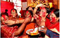 Sindur Khela will be played on Dashami of Durga Puja in 2015.
