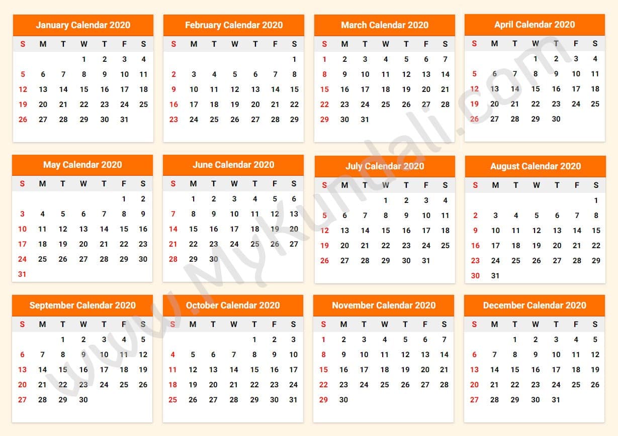 Printable Calendar - Download Free Printable 2020